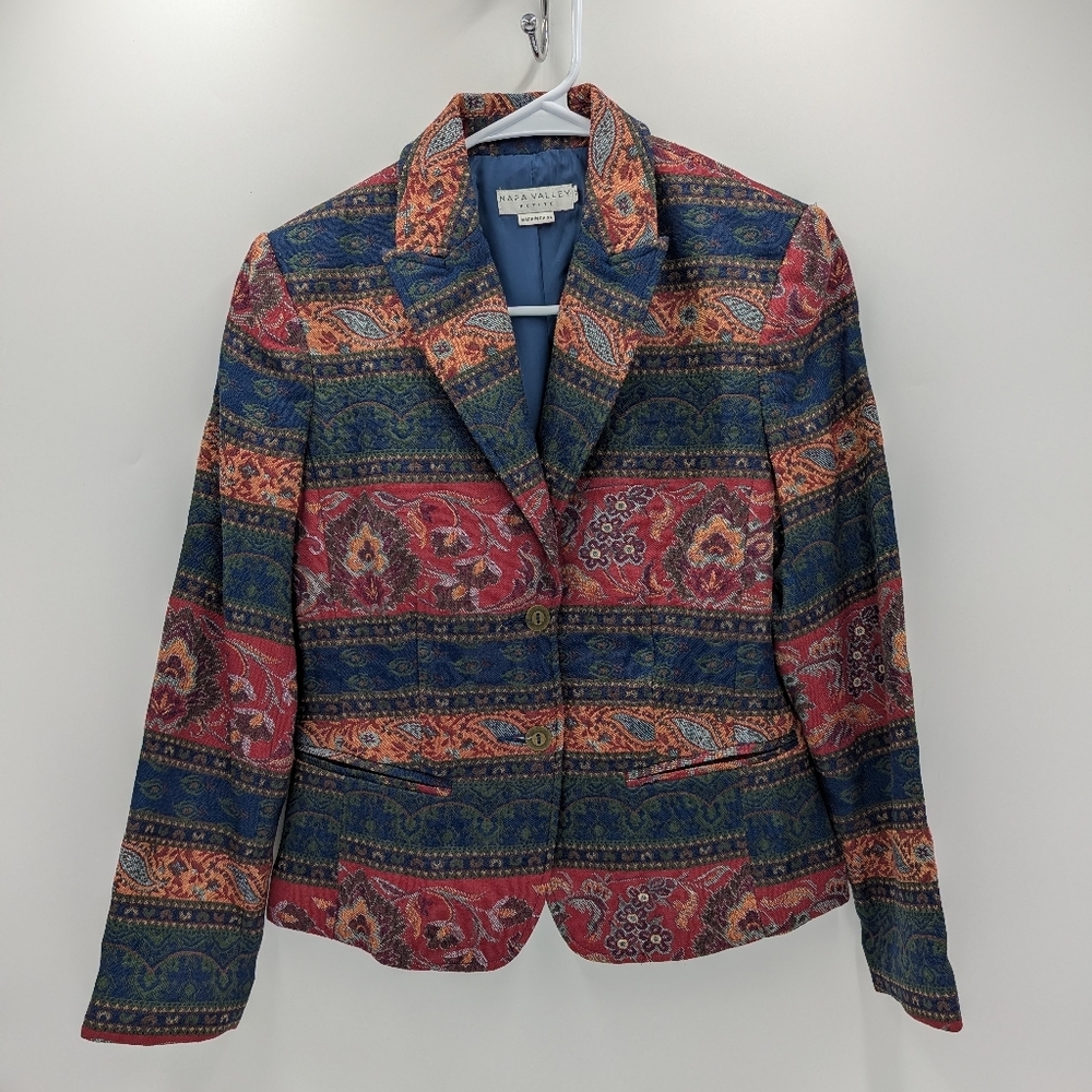Napa Valley Tapestry Paisley Blazer Jacket Petite 4 Multi Color Eclectic Joyous